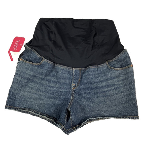 Isabel Maternity Denim Jean Shorts sz 14/32 Midi Short Crossover Panel 4"Inseam - Picture 1 of 10